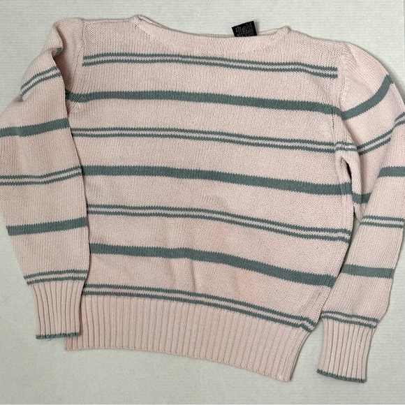 Vintage Womens Sz M Pink And Grey Striped Sweater Boatneck 90’s Preppy Cottage - Picture 1 of 5